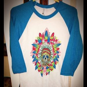 Blue & White Baseball Shirt w/ Skull Print (SM)